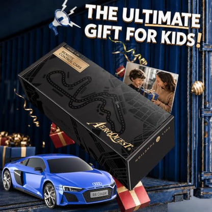 AEROQUEST 1:24 Audi Remote Control Car (R8 Coupe-Blue) | Officially Licensed,Birthday Gift,Toys for ages 3-8,Electric Sport Racing,front-light ,2.4GHz-supports multi-play - color: Audi Blue