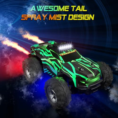 Resosese Remote Control Car for Boys, 1:16 Scale All Terrain RC Cars,High Speed 25Km/h Fast Car with Colorful Led Light and Spray RC Truck,Toy Car Gift for 6 7 8 9-14 Year Old Boys