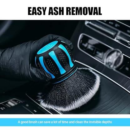 Shakas Detail Cleaning Brush with Storage Holder, Non-Slip Easy Grip Handle Air Conditioning Vent Spherical Soft Bristle Crevice Brush, Portable Multi-Purpose Accessory, Fits Most Cars (Blue)