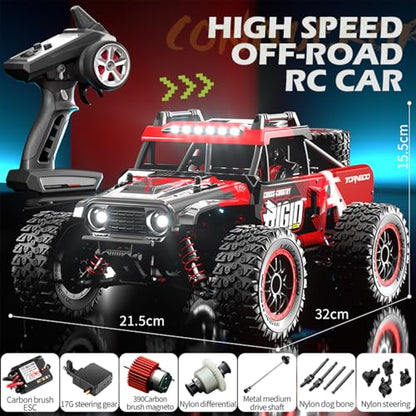 RC Cars 1:14 Remote Control Car 50 KMH Fast RC Truck for Kids Adults Boys 2.4 GHz All Terrains 4WD RC Dune Buggy Off-Road RC Monster Truck Short Course Car with 2 Batteries (Red) - color: 805-red-1