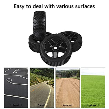 RC Tires & Wheels Set, Black, 4PCS | 1/8 Scale, 17mm Hex, Off-Road Buggy Tires, For Arrma Typhon, Compatible with Kyosho Traxxas