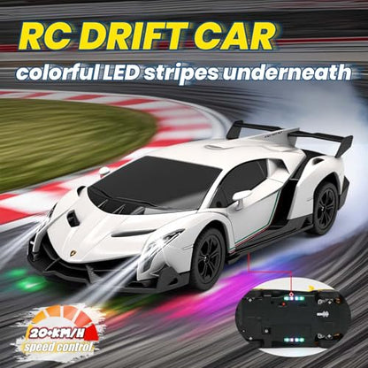 Remote Control Car 1:24 Licensed Lamborghini 2.4G RC Drift Car,white | rc car with LED Lights 2.4GHz 4WD 15KM/H Fast Speed Control Rechargeable Battery 800mah Birthday for Kids Boys 8-12 - color: White