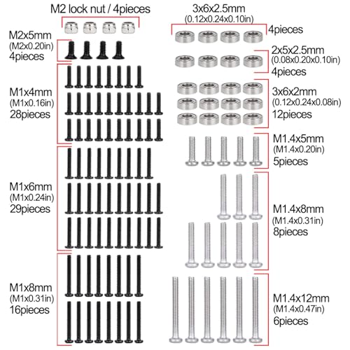 Steel Hardware,120pcs Grade 10.9 Screws Kit, Bearing & Screws Nut Set with Box for 1/30 Axial SCX30 RC Crawler Upgrades