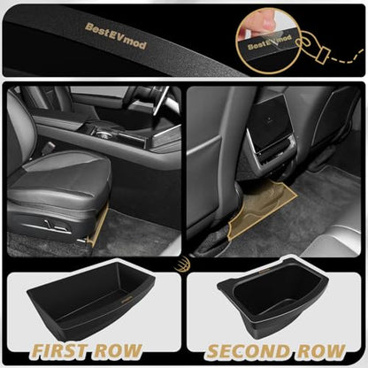 BestEvMod 3PCS Storage Bundle for 2026 2025 Tesla Model Y Juniper | Trash Can Backseat Storage Box Rear Center Console Organizer + Under Seat Boxes - size: 3 PCS - Storage Bundle