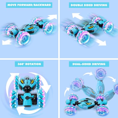Gesture Sensing RC Stunt Car, 4WD Remote Control Toy with Dual Spray | 2.4GHz All-Terrain Off-Road Vehicle with Lights & Music, Boys Toys Age 6 -12 Year Old for Birthday Gifts - color: 4-whell