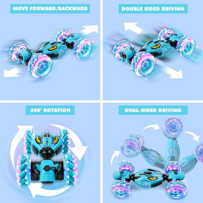 Gesture Sensing RC Stunt Car, 4WD Remote Control Toy with Dual Spray | 2.4GHz All-Terrain Off-Road Vehicle with Lights & Music, Boys Toys Age 6 -12 Year Old for Birthday Gifts - color: 4-whell