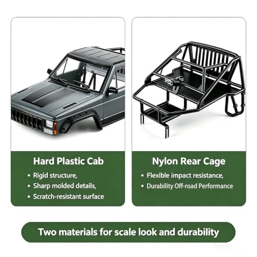 Hard Plastic RC Crawler Body Cab & Back-Half Cage Body Car Shell Upgrades Part for 1/10 RC Crawler Car for Axial SCX10 II 90046 TRX4 Redcat GEN8 (Grey) - color: Grey