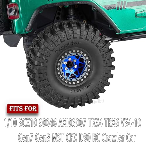 RC 1.9" Beadlock Wheel Tires Set 1.9 Beadlock Wheels and Tires for 1/10 SCX10 90046 AXI03007 TRX4 TRX6 VS4-10 Gen7 Gen8 MST CFX D90 RC Crawler Car,Aluminium 1.9 Rims w/Wheels Ring,Navy Blue - color: Navy Blue- (Wheel Tires)