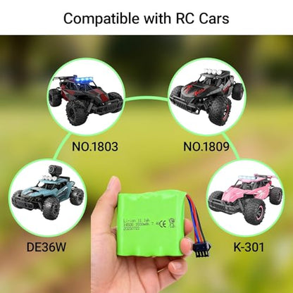 7.4V 1500mAh Battery with SM-4P Plug and Charger Cable for DE36W DE65 1803 1809 Remote Control Cars 1:12 Monster RC Truck Baggy Crawler Battery (2Pack)