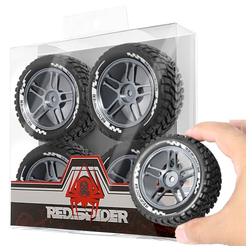 REDSPIDER 1/10 Rally Rubber Tires & Aluminium Wheel Rims 12mm Hex OD 2.95" for 1/16 1/14 1/12 1/10 RC Touring Car On-Road Off Road Bugg (Titanium)