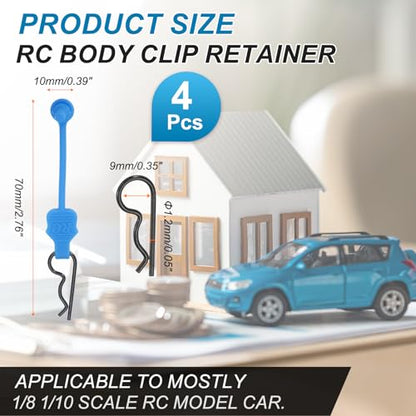 MECCANIXITY 4 Pcs RC Body Clip Retainers, 1.2mm Rod RC Clips Shell Fixed Buckle Lock Springy R Pins Shell Replacement Parts for All 1/8 1/10 Scale Model Car Crawler Truck(Blue/Black) - color: Blue Tab Black Clip