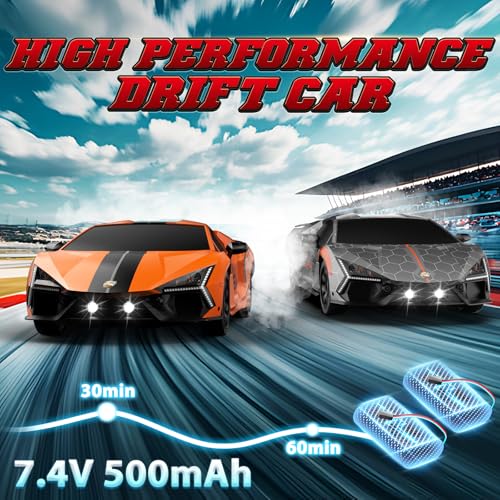 RC Drift Car, 1:16 Remote Control Car 2.4Ghz High Speed RC Cars 4WD Racing Sport Toy Cars with LED Lights, Spray, Drifting Tires, 2 Batteries for Kids Boys Girls Adults Birthday Christmas - color: Orange