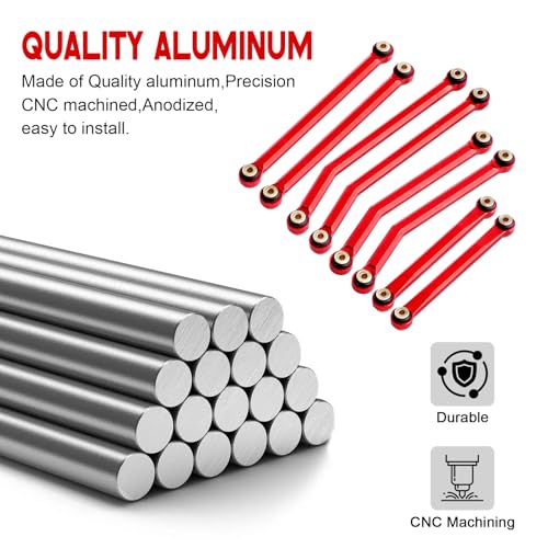 High Clearance Steering Links Set for Axial SCX24 C10 AXI00001 Wrangler JLU AXI00002, 8PCS (Red) - color: Red