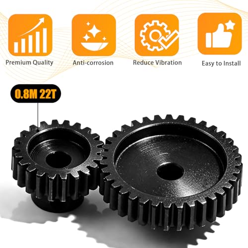 3-Pack Steel Metal 0.8M 5mm Pinion Motor Gear Sets 22T Compatible with HPI Kyosho Losi Axial Tamiya 1/8 1/10 RC Car Monster Truck Buggy, 0.8 Module Gear for Traxxsa Arrma - style: 3Pcs 22T
