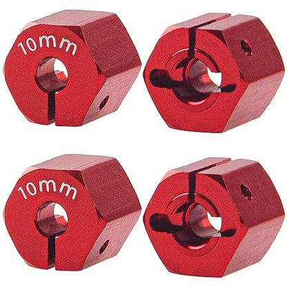 Aluminum Alloy 12mm Wheel Hex Hub Drive Adapters with Pins Screws Compatible with Axial SCX10 HSP HPI Tamiya Redcat 1/10 RC Crawler Car (10mm, Red) - color: Red, size: 10mm