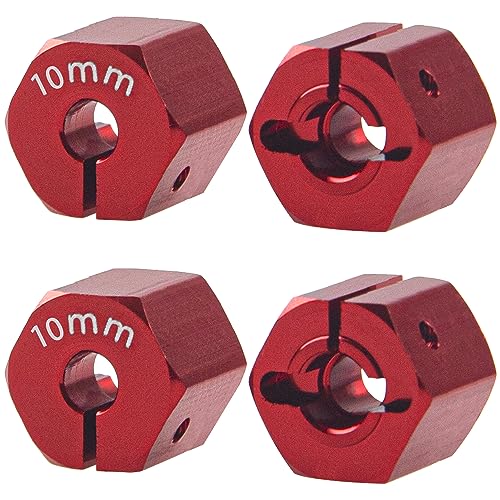 Aluminum Alloy 12mm Wheel Hex Hub Drive Adapters with Pins Screws Compatible with Axial SCX10 HSP HPI Tamiya Redcat 1/10 RC Crawler Car (10mm, Red) - color: Red, size: 10mm