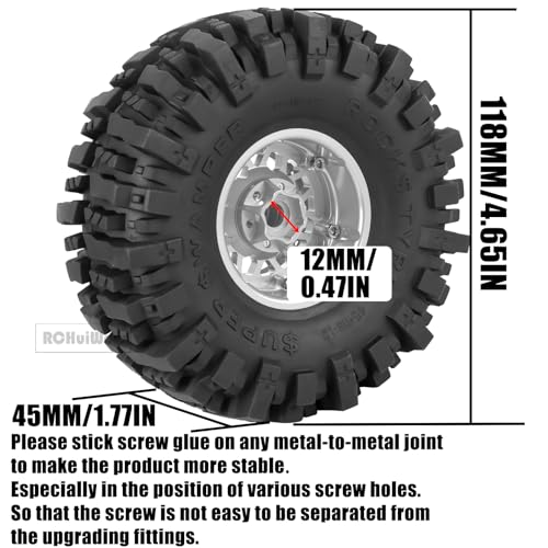RC 1.9 Beadlock Wheels 1.9 Beadlock Tires for 1/10 SCX10 90046 AX103007 TRX4 TRX6 D90 VS4-10 MST CFX Gen8 7 RC Crawler,Alloy Aluminium rc Wheel Rim w/Rings & Rubber Tires,Silver w/Navy Blue - color: Silver(4pcs)