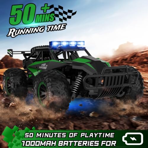 Remote Control Car 50+Min RC Cars Toys 1:12 Scale Monster Trucks 20KM/H Remote Control Monster Truck with LED Headlight and 2 Battery Gifts for Boys 8-12,Green - color: Green