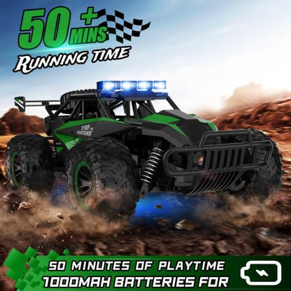 Remote Control Car 50+Min RC Cars Toys 1:12 Scale Monster Trucks 20KM/H Remote Control Monster Truck with LED Headlight and 2 Battery Gifts for Boys 8-12,Green - color: Green