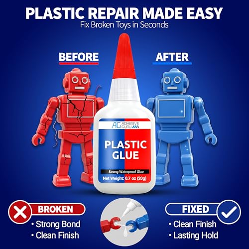 Adhesive Guru Plastic Glue (0.7 oz) Ultra Strong Super Glue for Repairs, Waterproof Adhesive for Plastic Bonding Models, DIY Crafts, Toys, PVC, ABS, 3D Printings and More - 1 Pack - size: 1 Pack, style: Plastic Glue