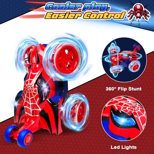 Kids Toys Spider RC Car for Boys 4-7 - Cool Spider Monster Remote Control Crawler Toy 360° Flip Fast Stunt & 4WD Light Up Wheel - Fun Boy Gift Idea for Birthday Chirstmas Stuff Age 3 4 5 6 7 8 - color: Spider