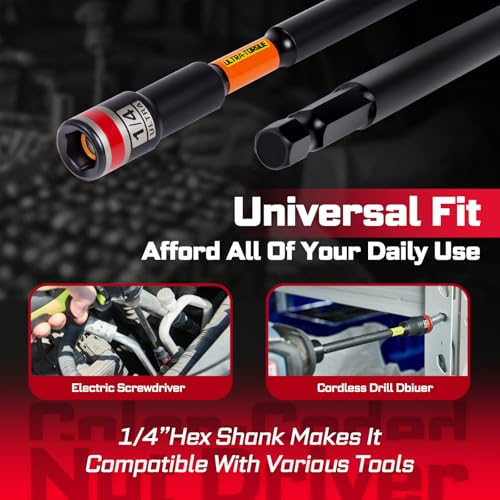 Geinxurn Impact Nut Driver Set, 5 Pieces 6”Long 1/4”5/16”3/8”7/16”1/2”6 Point Alloy Steel Magnetic SAE Nut Setter Set Use For Require Installing 1/4 Hex Shank Impact Driver with Case Box - size: 6", style: MIXS-5pcs