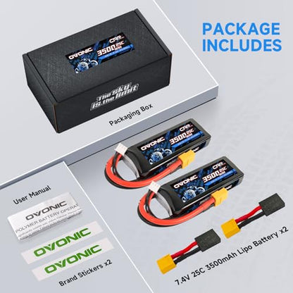 OVONIC 2S Lipo Battery 7.4V 3500mAh 25C with TRA Connector for RC Car Truck Vehicles Boat Drone Airplane Quadcopter Helicopter FPV Racing Hobby Models Pro Truck Boat Jet Basher 2 Batteries