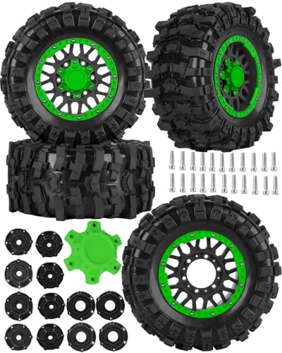 12mm/14mm/17mm RC Truck Wheel Tires for 1/10 Rustler Stampede Hoss,Granite Vorteks Big Rock,Axia 1 L0si Red cat Rc 4wd,Hard Plastic RC Truck Tires,RC Monster Truck Car Wheels,4PCS Green - color: Green&black