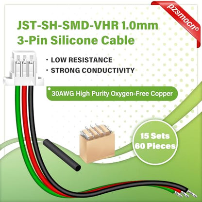 15 Sets/60 Pcs Mini Micro JST-SH-SMD-VHR 1.0mm 3-Pin Connector Kit | Premium Automotive Wiring, Heavy Duty Terminals, Reliable Circuit Board, High Temperature Housing, Easy Project Assembly - size: 3-Pin, style: JST-SH-VHR