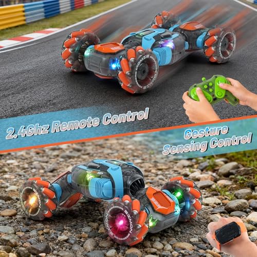 Remote Control Stunt Car for Kids - Gesture Sensing RC Twist Toys, Birthday Gifts for Boys Aged 5-7 8-12 Years Old, 2.4GHz Hand Controlled Off-Road Vehicle with Lights and Music