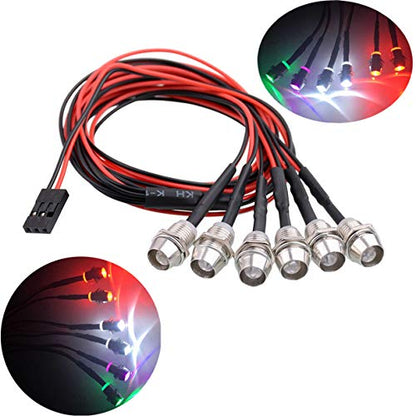 ShareGoo 6Leds LED Light Headlights Taillight Kit Accessories Compatible with RC Car Truck Tank Crawler Traxxas HSP Tamiya Redcat RC4WD Axial SCX10(2 White,2 Red,2 Flashing Colorful LEDs)
