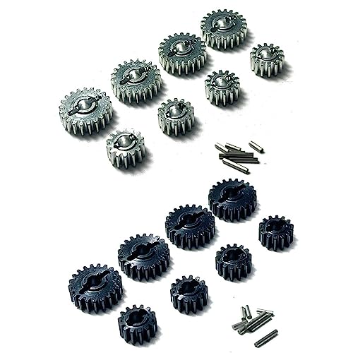 FCX24 Upgrades Gears, Metal Harden Steel Portal Axle Drive Gear Set, 21T＆14T, Steering Cup Rear Wheel Seat Gear for FMS FCX24 1/24 RC Crawler Car Upgrades Parts Kit (16PCs Slive＆Black) - color: 16pcs Slive＆black