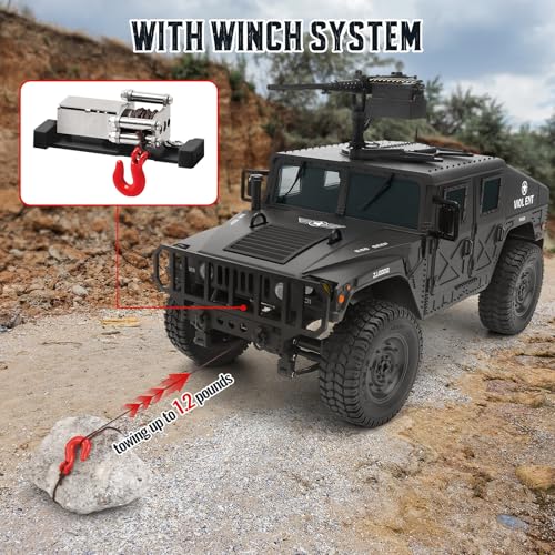 1:14 Scale 4WD Off-Road Car RC Crawler Military Truck with Winch, Led Light, All-Terrain Remote Control Car RTR Hobby Toy Armored Vehicle Gift for Boys Adults
