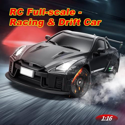 RC Drift Car, 1:16 Scales MN268 GTR Remote Control Drift Car with Gyro, LED Lights, Drifting Tires, 4WD 20 KM/H High Speed Drifting Vehicle Hobby RC Toys for Adults and Teens (2 Batteries)