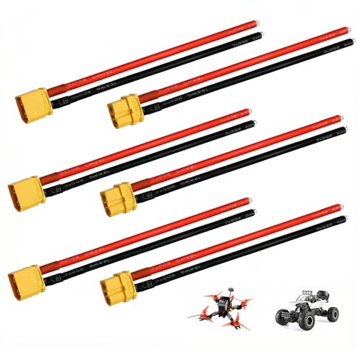 XT60 Connector Plug Cable with Plug and Socket Pigtail Leads (6 Pcs) | XT 60 Connector Adapter with 12AWG 100 mm Ultra‑Flexible Silicone Wire, Suitable for RC LiPo Battery Drone, Car, Boat - color: 12 Awg