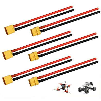 XT60 Connector Plug Cable with Plug and Socket Pigtail Leads (6 Pcs) | XT 60 Connector Adapter with 12AWG 100 mm Ultra‑Flexible Silicone Wire, Suitable for RC LiPo Battery Drone, Car, Boat - color: 12 Awg