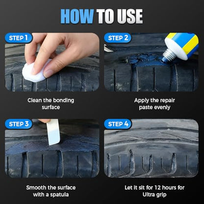 Weather Resistant Waterproof Flexible Tire Repair Adhesive, Car Tire Sidewall Repair Glue Multi-Functional Repair Adhesive Kit Portable Black Rubber Cement Tires Sealant for Car, Motorcycle, Bike (1)