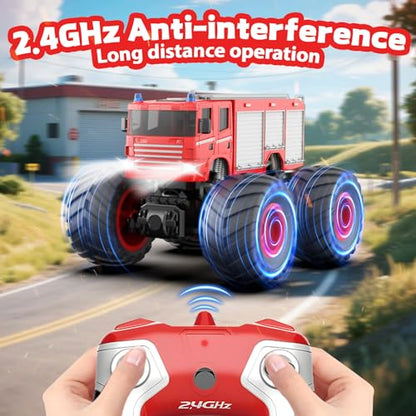 1/28 Gesture Sensing RC Stunt Car for 6-12+ Boys Girls, Seven Light Modes Cool RC Cars & 1/18 Remote Control Fire Truck Toy for Kids, 2.4GHz All Terrain RC Car with LED Lights & Sound