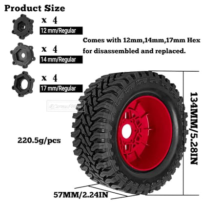 RC Wheels and Tire for 1/8 Maxx Slash 6S Short Course Truck(102076-4),All-Terrain Rubber Tyres w/Foam Insert,Replacement for #10272,Red - color: Red(4pcs)