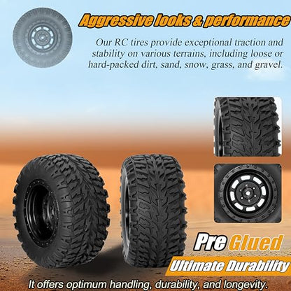 12mm Hex RC Wheels and Tires for 1/14 Hyper Go H14BM Tires and Wheels for 1/10 Scale Traxxas RC Short Course Truck Riaario Amoril Mini RC Truck Tires Wheels PreGlued 4PCS