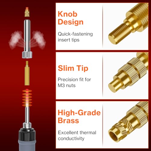 Preciva M3 Threaded Inserts Set, 360Pcs Heat Set Bolts Nuts with M3 Insert Tip and 60W Digital Soldering Iron, for 3D Printer Parts or Plastic Parts - size: M3