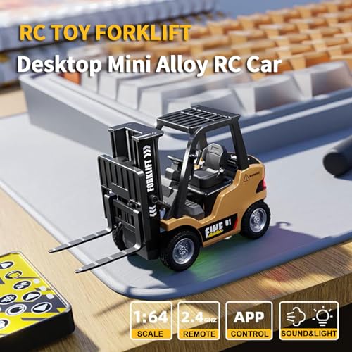 RC Forklift, 1/64 Scale Remote Control Forklift Cranes, 2.4Ghz Metal RC Truck, with Hook & Metal Fork, 2 Speed RC Construction Vehicle, APP Control, Toys for Adults Boys and Girls Gift