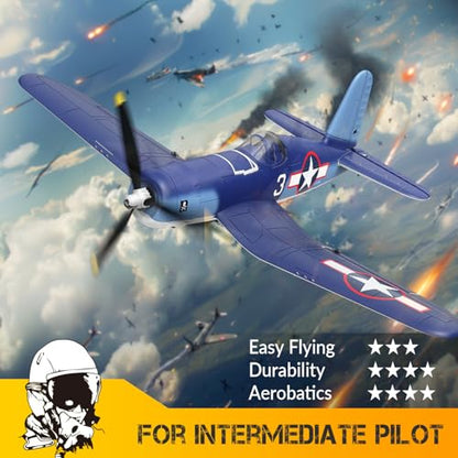 F4U Corsair RC Planes for Adults, RTF 4 Channel Remote Control Airplanes with 6-Axis Gyro, 3 Flight Modes, One-Key Aerobatics, Wingspan 400mm RC Airplane with 3 Batteries, Ideal for Outdoors