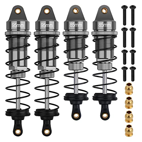 4Pcs RC Shocks Set 1:10 Scale 85mm Front Shocks & 95mm Rear Shocks | Replacement Parts Fits for 1/10 1/12 WLtoys 104001,124019, Kyosho, Tamiya, Losi RC Buggy/Racing Cars (Gray) - color: 1/10 Scale Titanium Grey