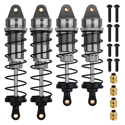 4Pcs RC Shocks Set 1:10 Scale 85mm Front Shocks & 95mm Rear Shocks | Replacement Parts Fits for 1/10 1/12 WLtoys 104001,124019, Kyosho, Tamiya, Losi RC Buggy/Racing Cars (Gray) - color: 1/10 Scale Titanium Grey
