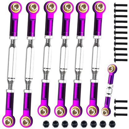 Stainless Steel Camber Links with Rod Ends for 1/10 Traxxas Rustler,Purple | Adjustable Turnbuckles with Spacers & Wrench for Slash 4X4/2WD, Stampede 4X4, Hoss 4X4, Bandit/VXL RC Car Hops Up Parts - color: Purple