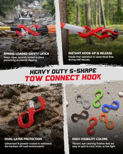 3/8 Tow Hook, Winch Hook for Off-Road Recovery, Towing Shackle 33000 Lbs, G80 Heavy Duty Strength Integrated Winch Quick Shackle, Red - color: Red