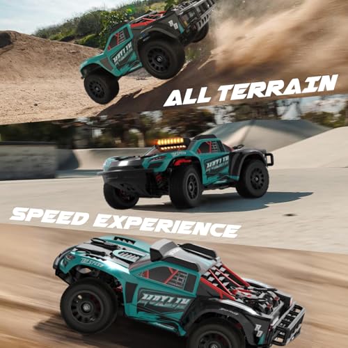 Hosim Brushless Fast RC Cars for Adults Max 50mph, 1/14 RTR 3S Electric Power 4x4 RC Truck All Terrain Off Road RC Car, Waterproof High Speed Hobby RC Remote Control Monster Trucks for Snow/Sand/Beach - color: Greenblue