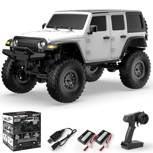 1/24 RC Crawler, 4WD Remote Control Truck for Beginners & Adults | Off-Road Monster Truck, Rock Climbing, LED Light, Waterproof, Hobby Grade, 4 Batteries, White - color: Plain White