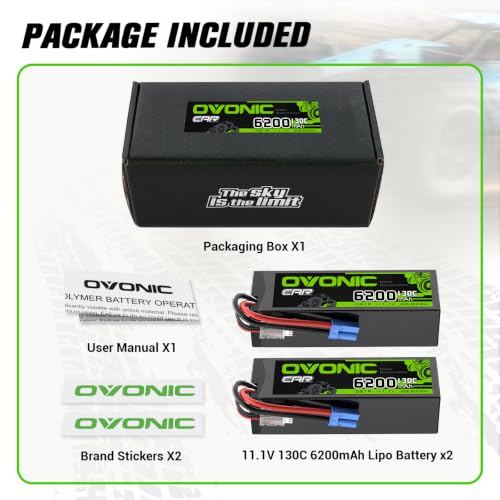 OVONIC 3S LiPo Battery 6200mAh 11.1V 130C RC Battery with EC5 Connector